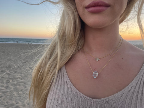 Aquamarine Necklace, Aquamarine Crystal Necklace, Diamond Star Pendant, 14K Gold Necklaces, Fine Jewelry, Necklace Layers