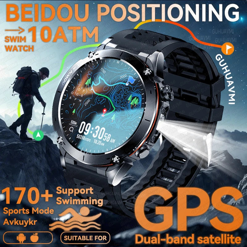 2025 สําหรับ Xiaomi Original Built-in Dual-band GPS Men Smartwatch BT Call ฟิตเนสทหาร 10ATM IP68 ทหารกีฬาสร้อยข้อมือสมาร์ท