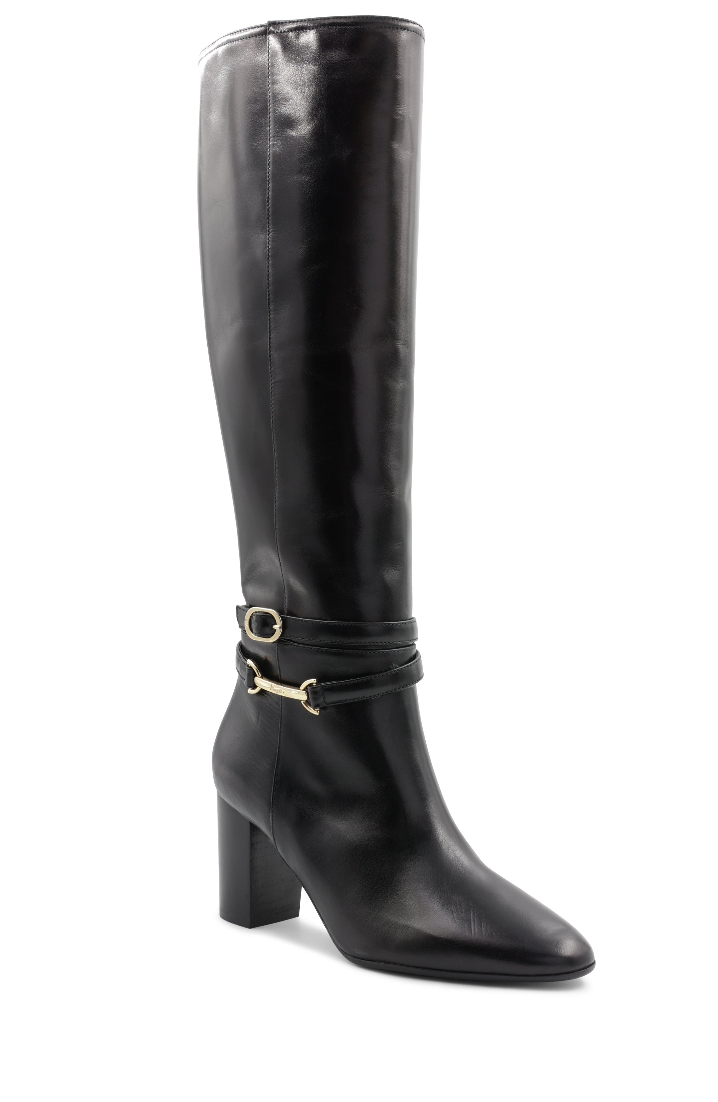 Image of Adriana Knee High Block Heel Leather Boot - Black