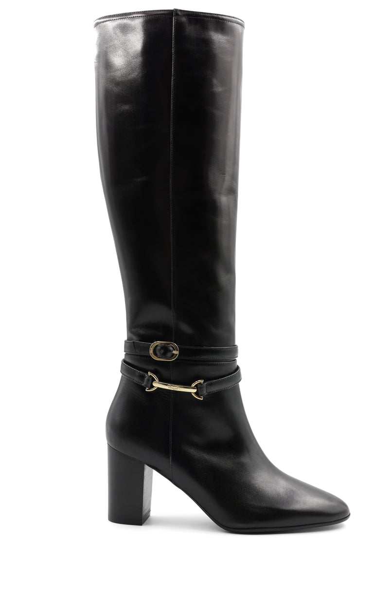 Adriana Knee High Block Heel Leather Boot - Black – Bruno Magli