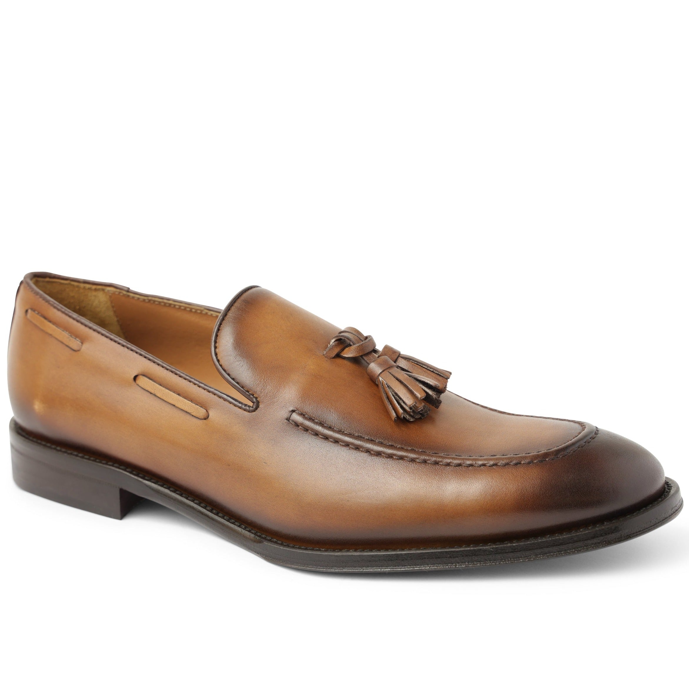 Image of Alfredo Leather Tassel Slip On Loafer - Cognac