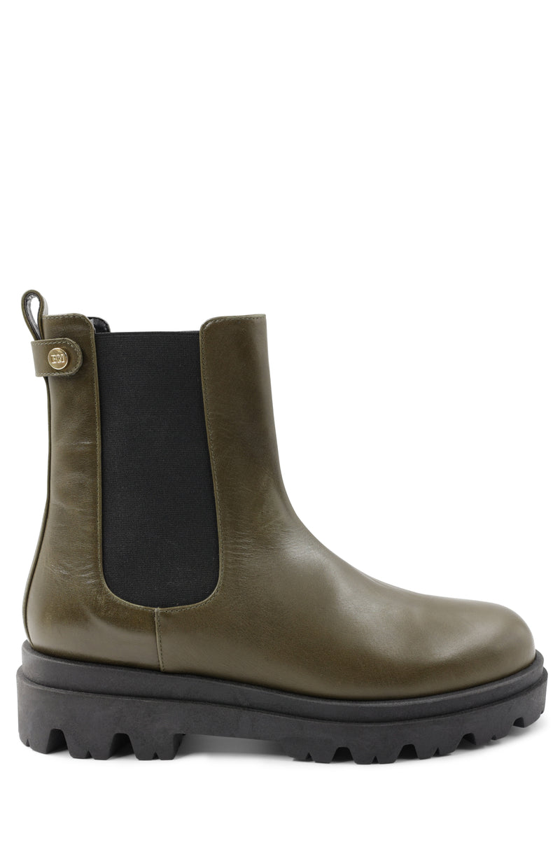 Alma Chunky Leather Chelsea Boot - Olive – Bruno Magli