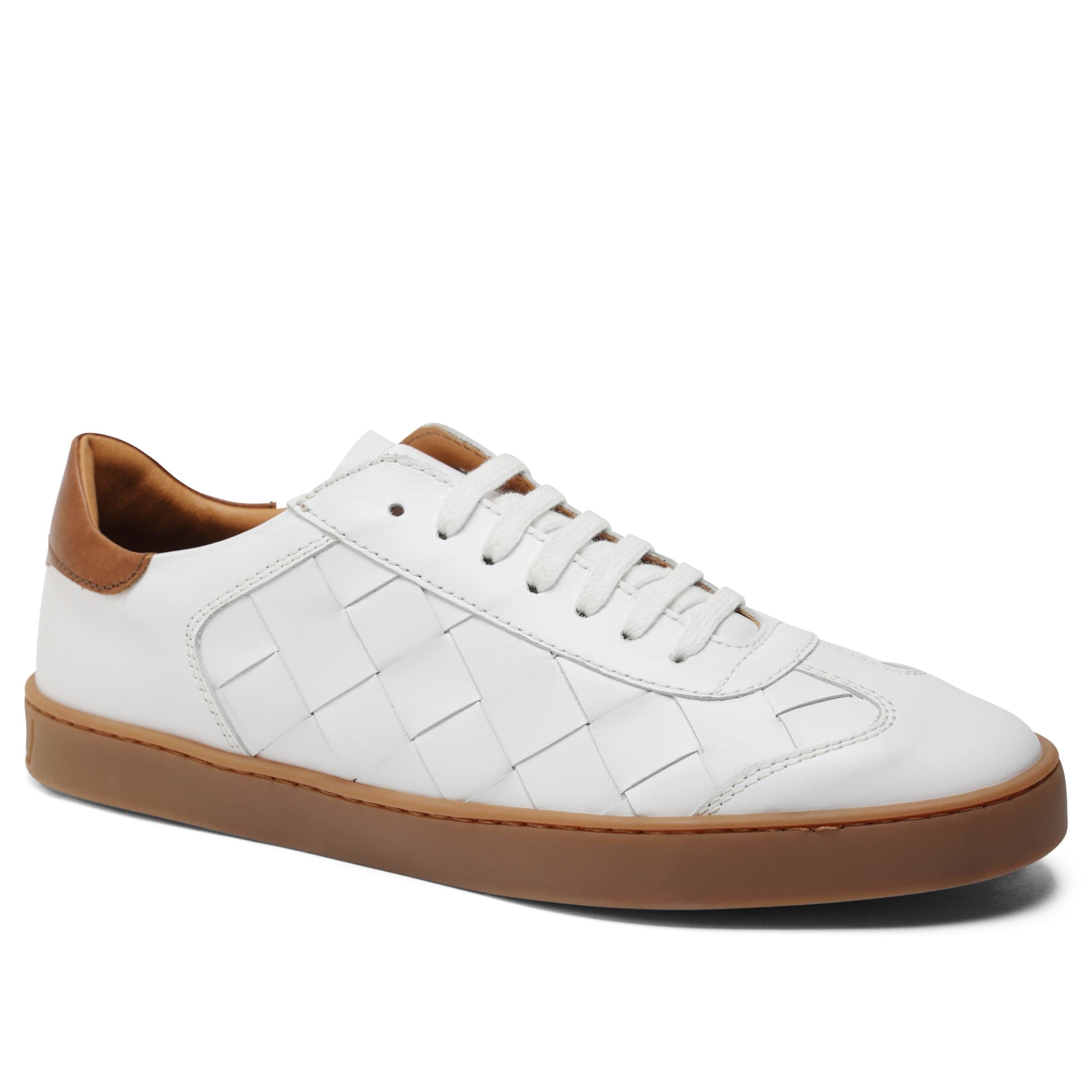 Image of Bono Woven Leather Lace-Up Sneaker - White