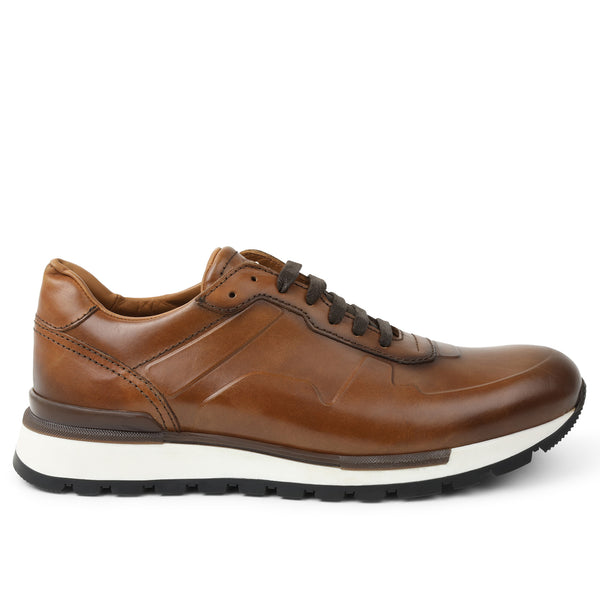 Davio Hand-Burnished Leather Sneaker - Cognac Leather – Bruno Magli