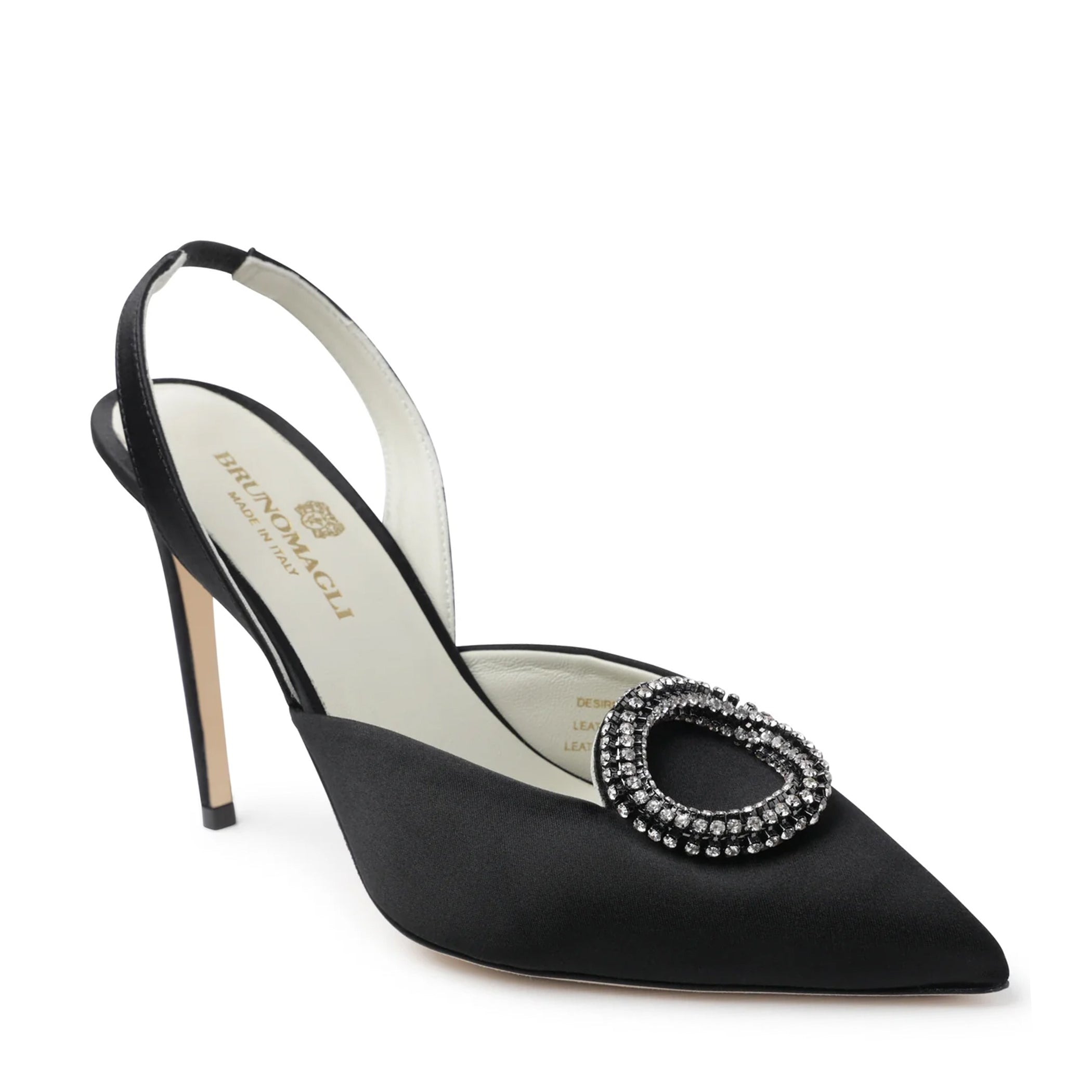 Desiree Embellished Slingback Heel - Black Satin – Bruno Magli