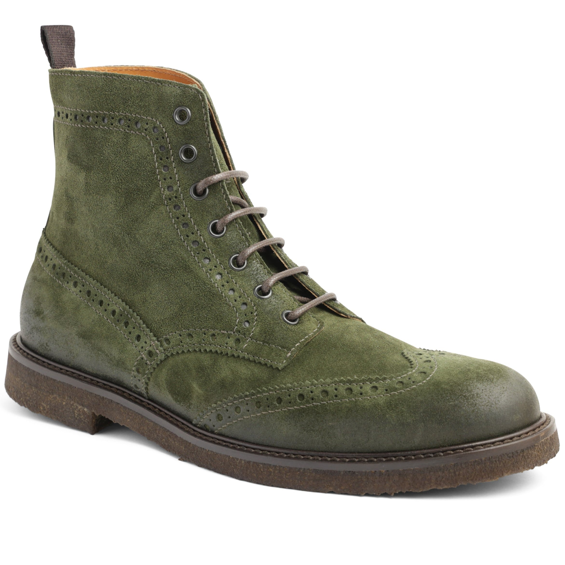 Image of Gleason Wingtip Brogue Suede Oxford Boot - Olive Suede