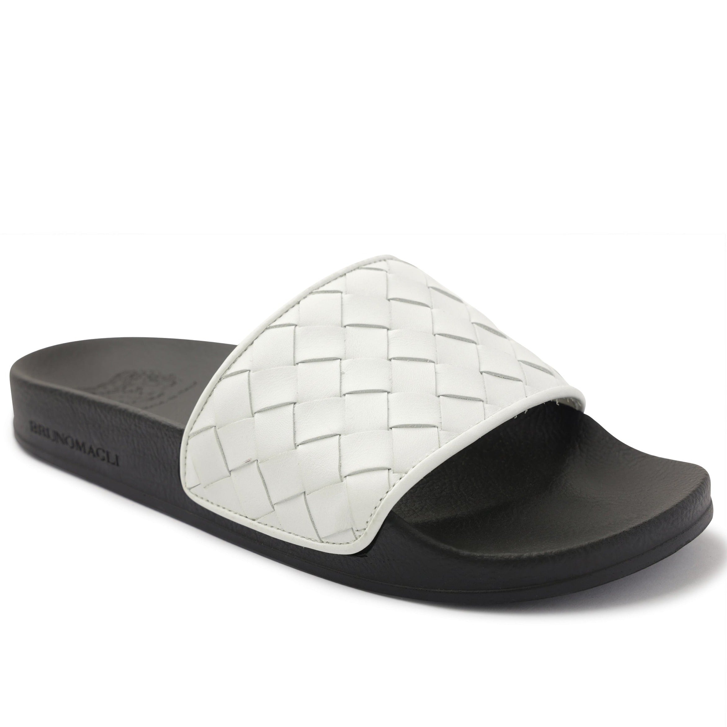 Image of Magnus Sporty Leather & Suede Slide - White