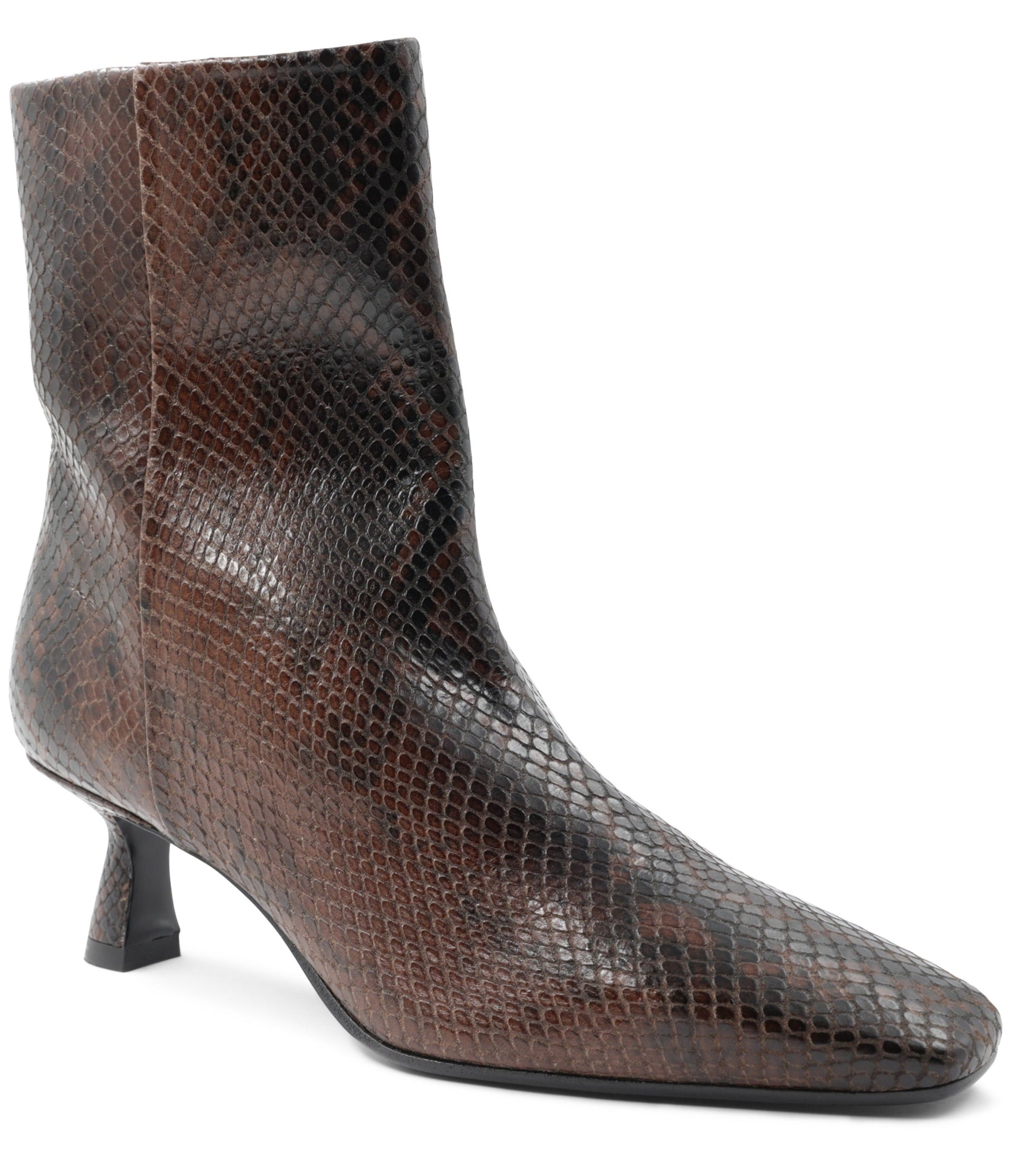 Image of Mati Heeled Leather Ankle Boot - Brown/Black Snake