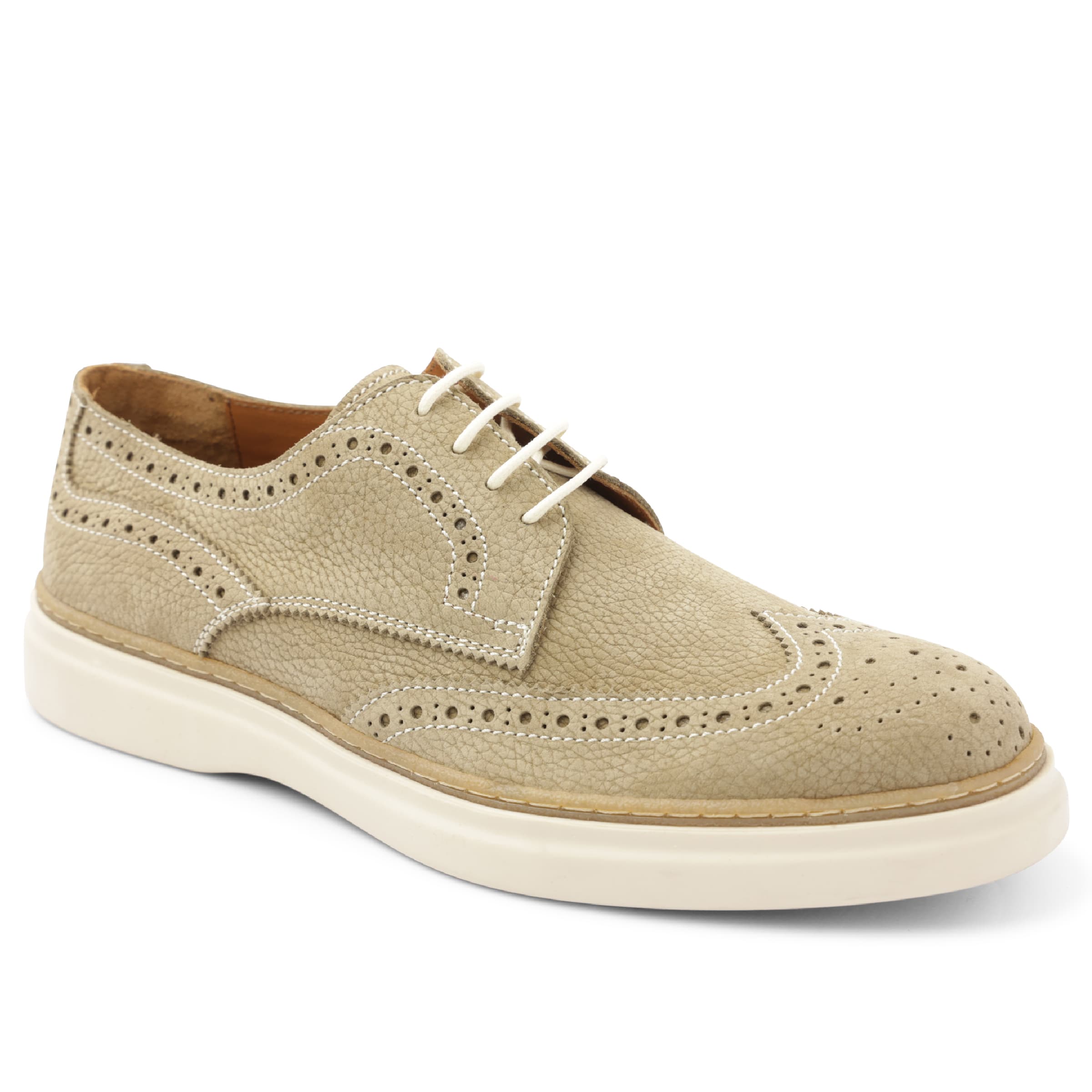 Image of Salento Brogue Wingtip Leather Derby - Beige