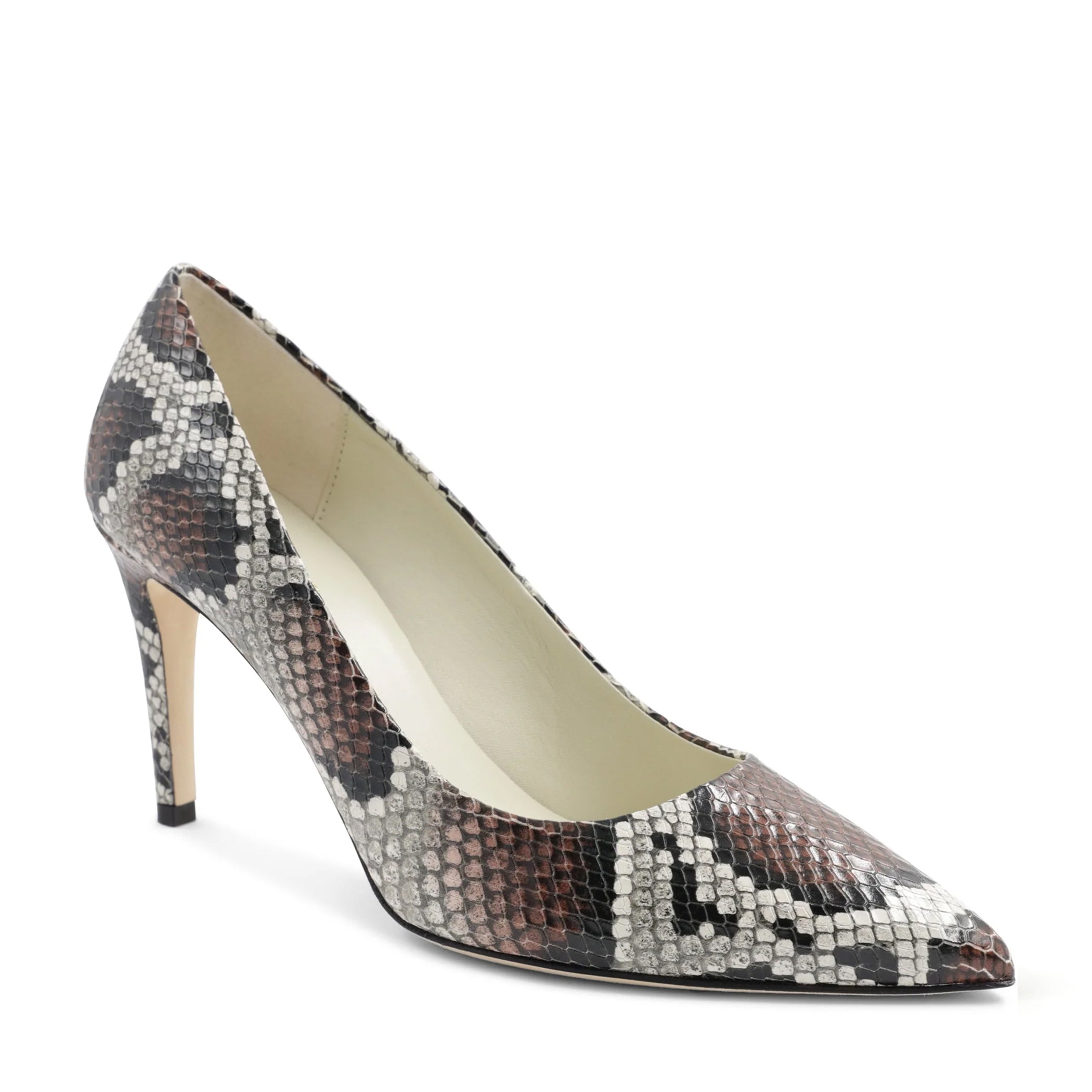 Image of Telma Leather Pointed Toe Heel - Roccia/Tan Snake