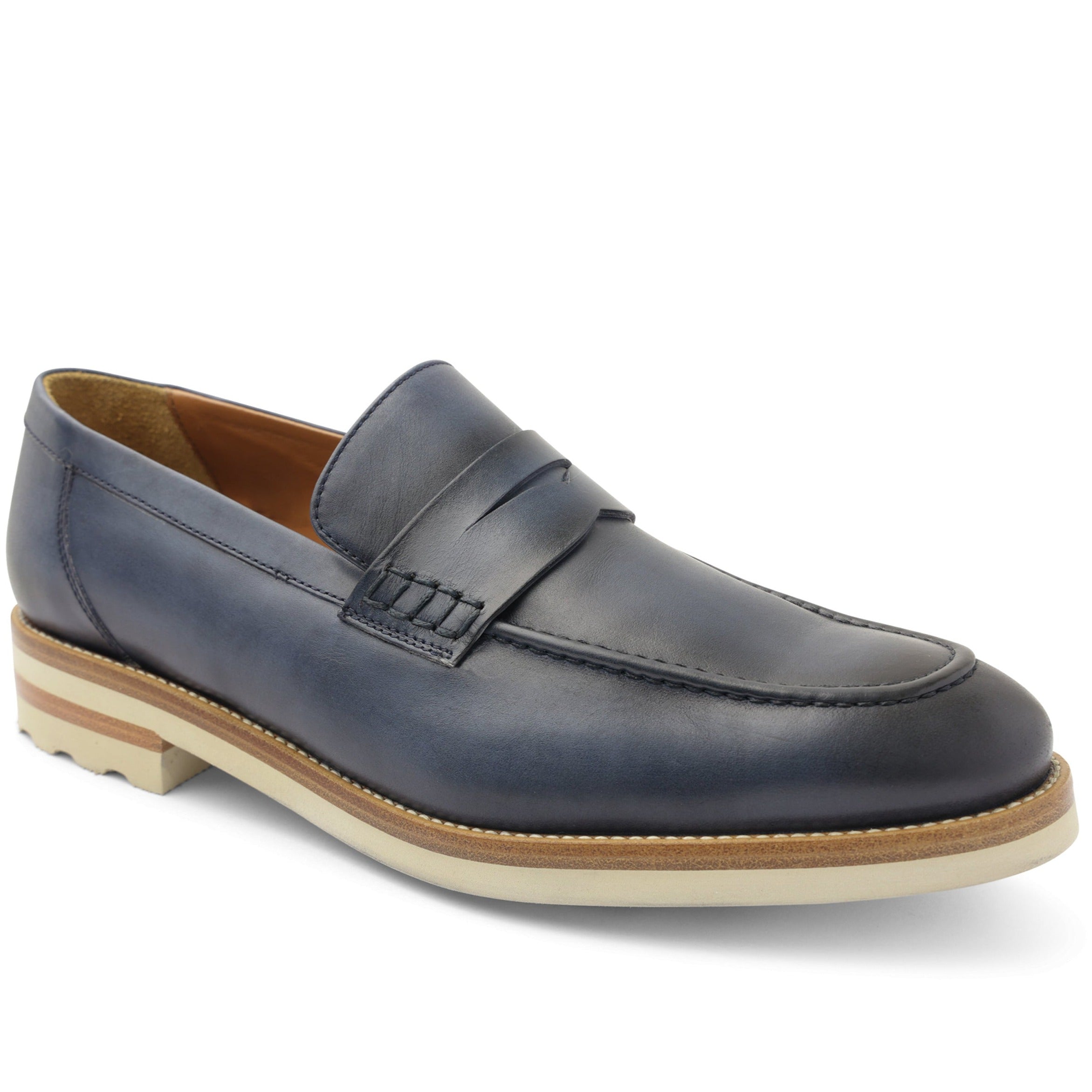 Image of Varrone Classic Leather Penny Loafer - Blue