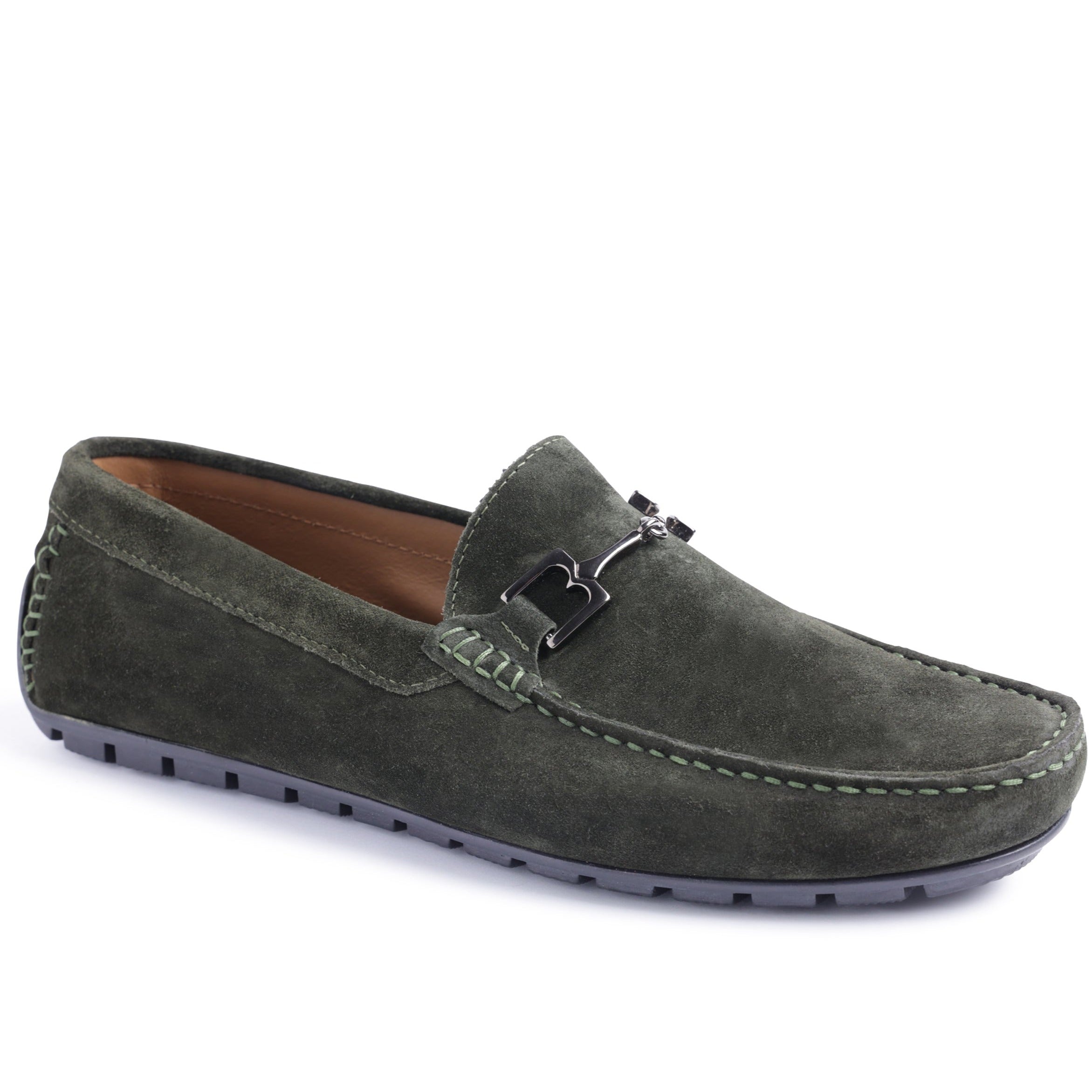 Image of Xander Casual Driving Moccasin - Military Green Suede