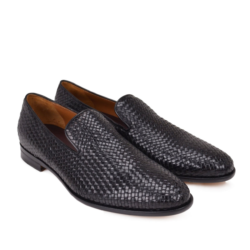 Picasso Woven Leather Slip-On - Black 