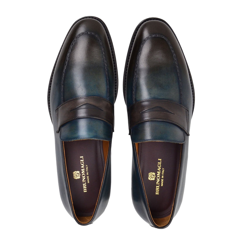 Fanetta Two-Tone Leather Penny Loafer - Blue/Dark Brown Leather – Bruno ...