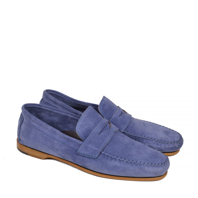 light blue suede loafers