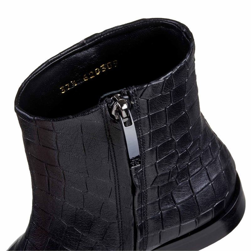 black croc print ankle boots