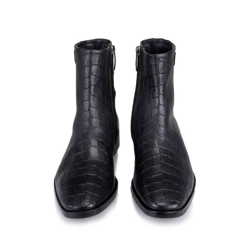 croc print boots black