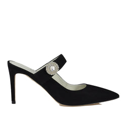 Isotta Suede Heeled Mules - Black Suede 