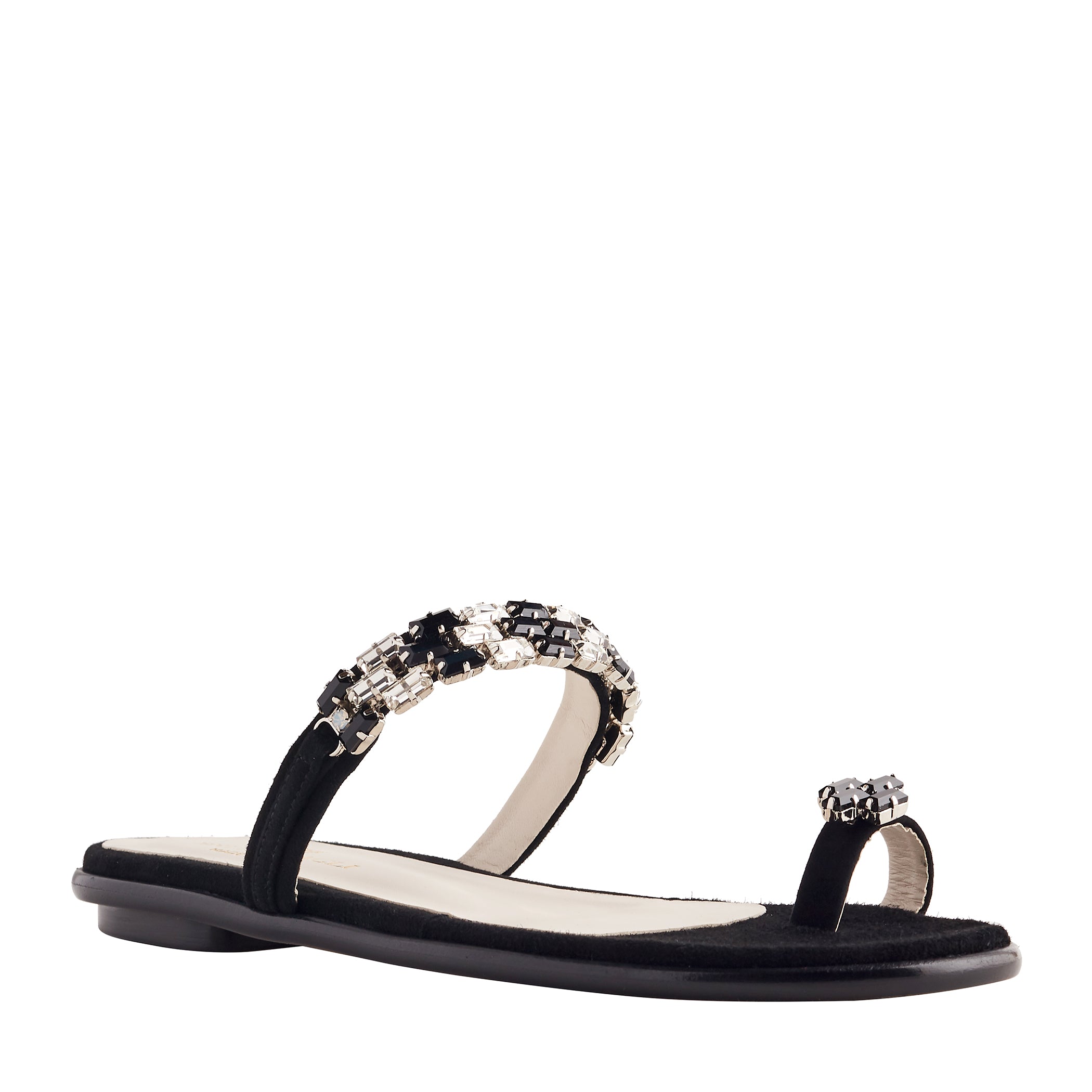 Freya Suede & Crystal Flat Sandals - Black – Bruno Magli