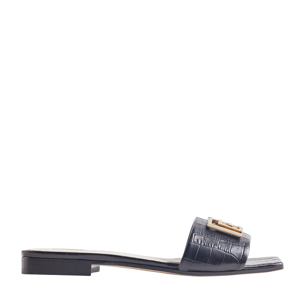 Ghita Croc-Embossed Leather Slide - Black