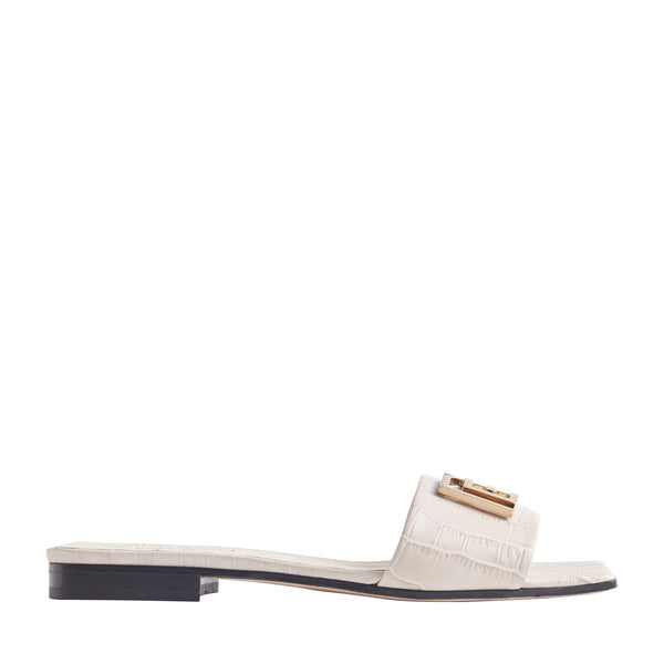 Ghita Croc-Embossed Leather Slide - Ivory