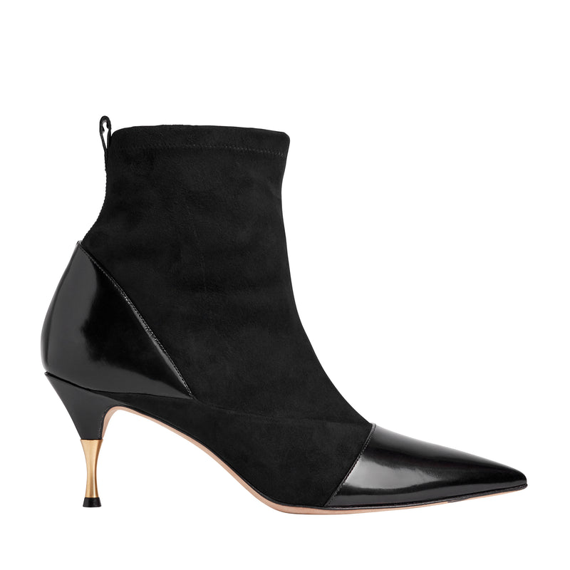 shiny black leather ankle boots