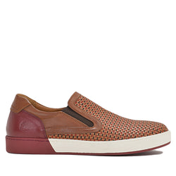 cognac leather slip on sneakers