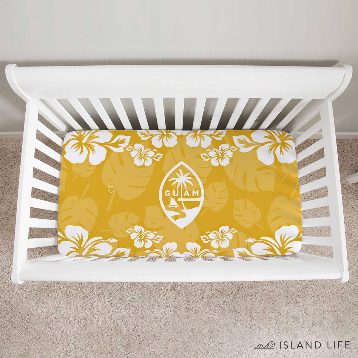 Guam Seal Yellow Gold Hibiscus Baby Crib Sheet