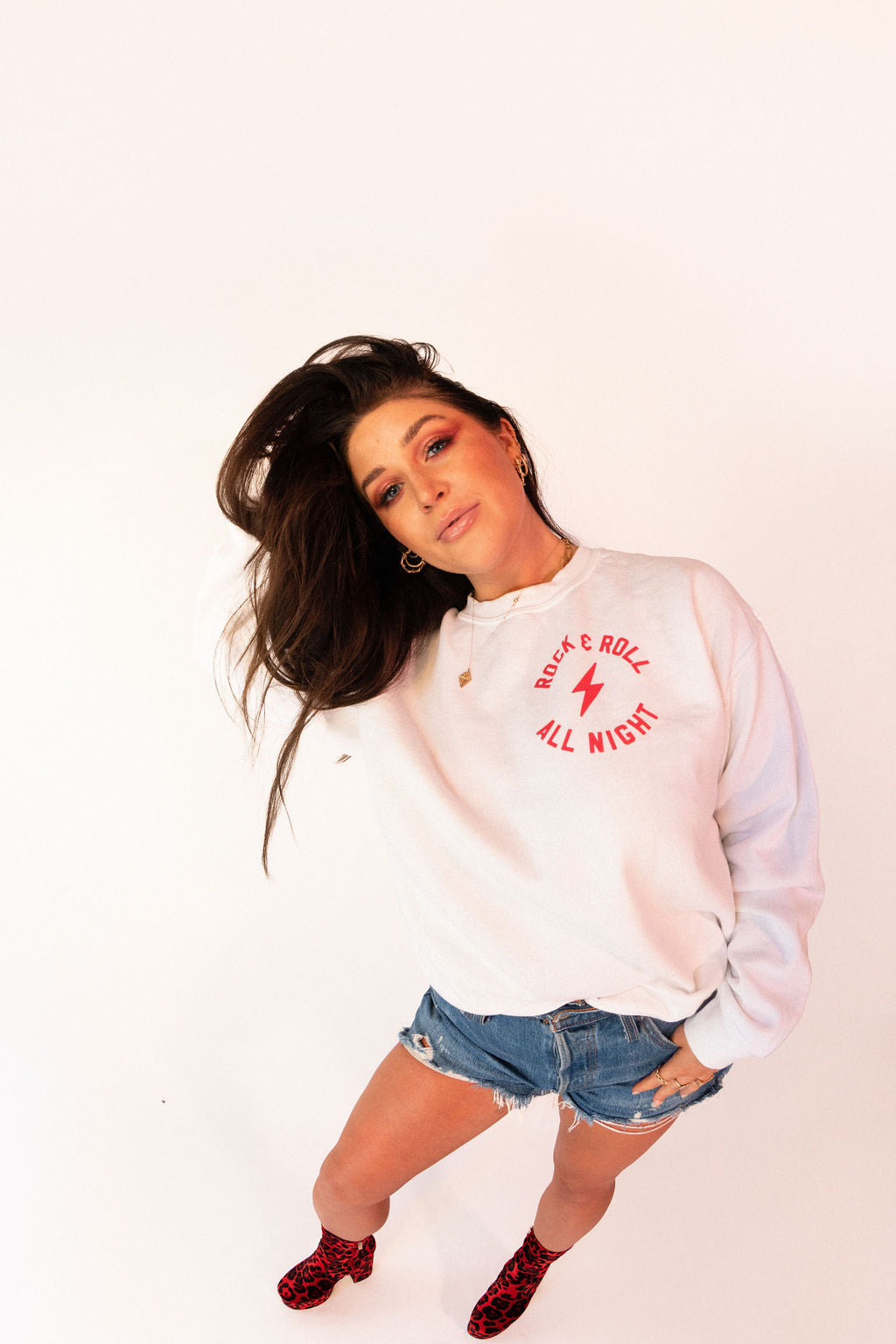 PARTY EVERY DAY CREWNECK SWEATSHIRT // WHITE+RED