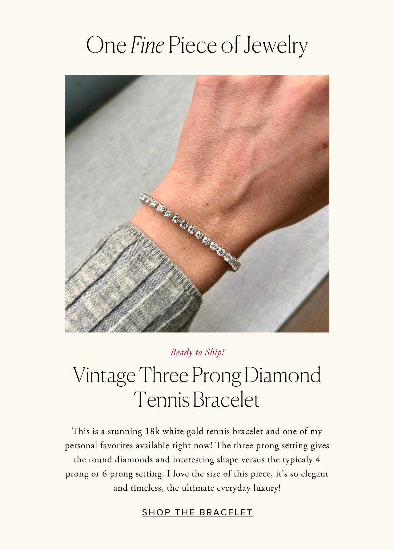 Vintage Three Prong Diamond Tennis Bracelet