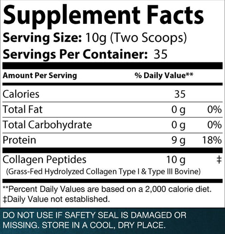 Barefoot's Collagen Peptides Supplement Facts Image