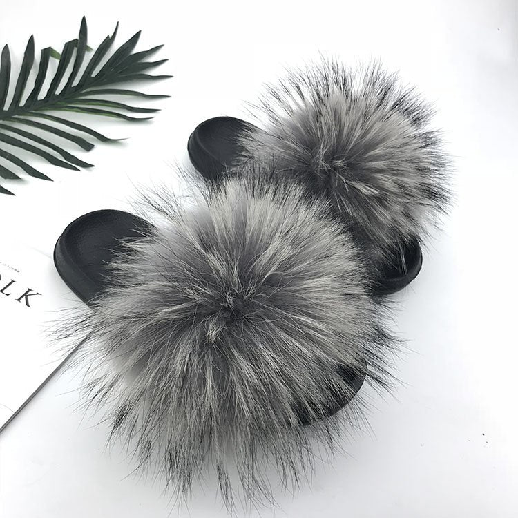 racoon fur slippers