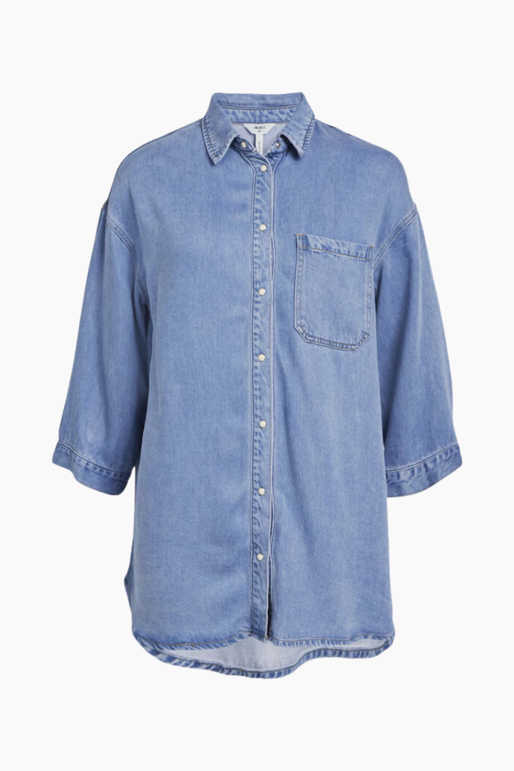 Billede af Objframe 3/4 Loose Shirt 132 - Light Blue Denim - Object - Blå M