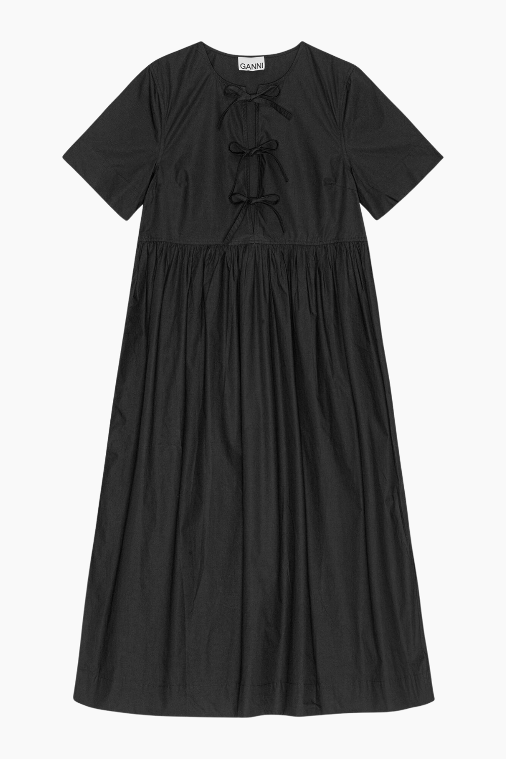 Billede af Cotton Poplin Long Tie String Dress F9199 - Black - GANNI - Sort S