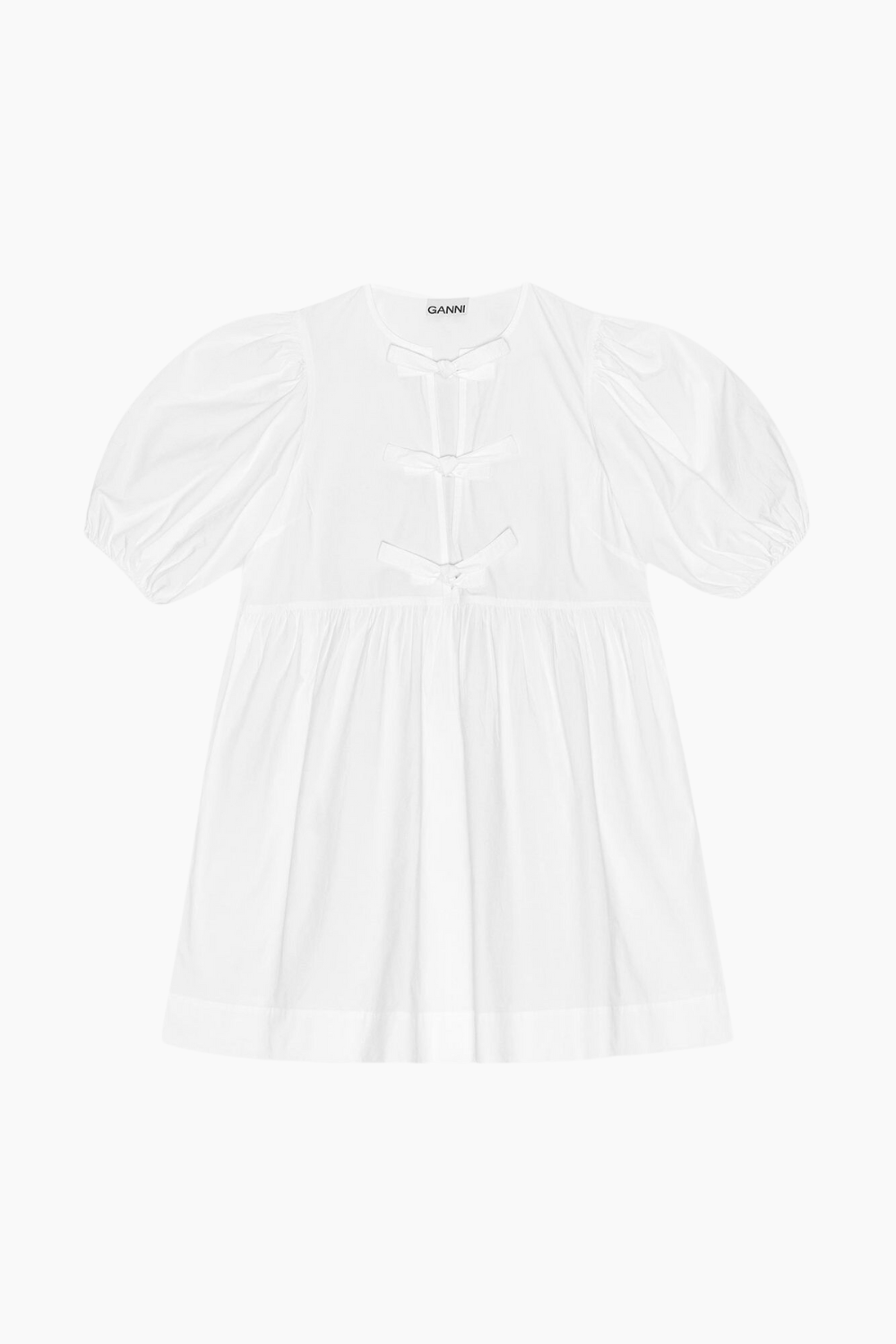 Se Cotton Poplin Tie String Mini Dress F9170 - Bright White - GANNI - Hvid M hos QNTS.dk