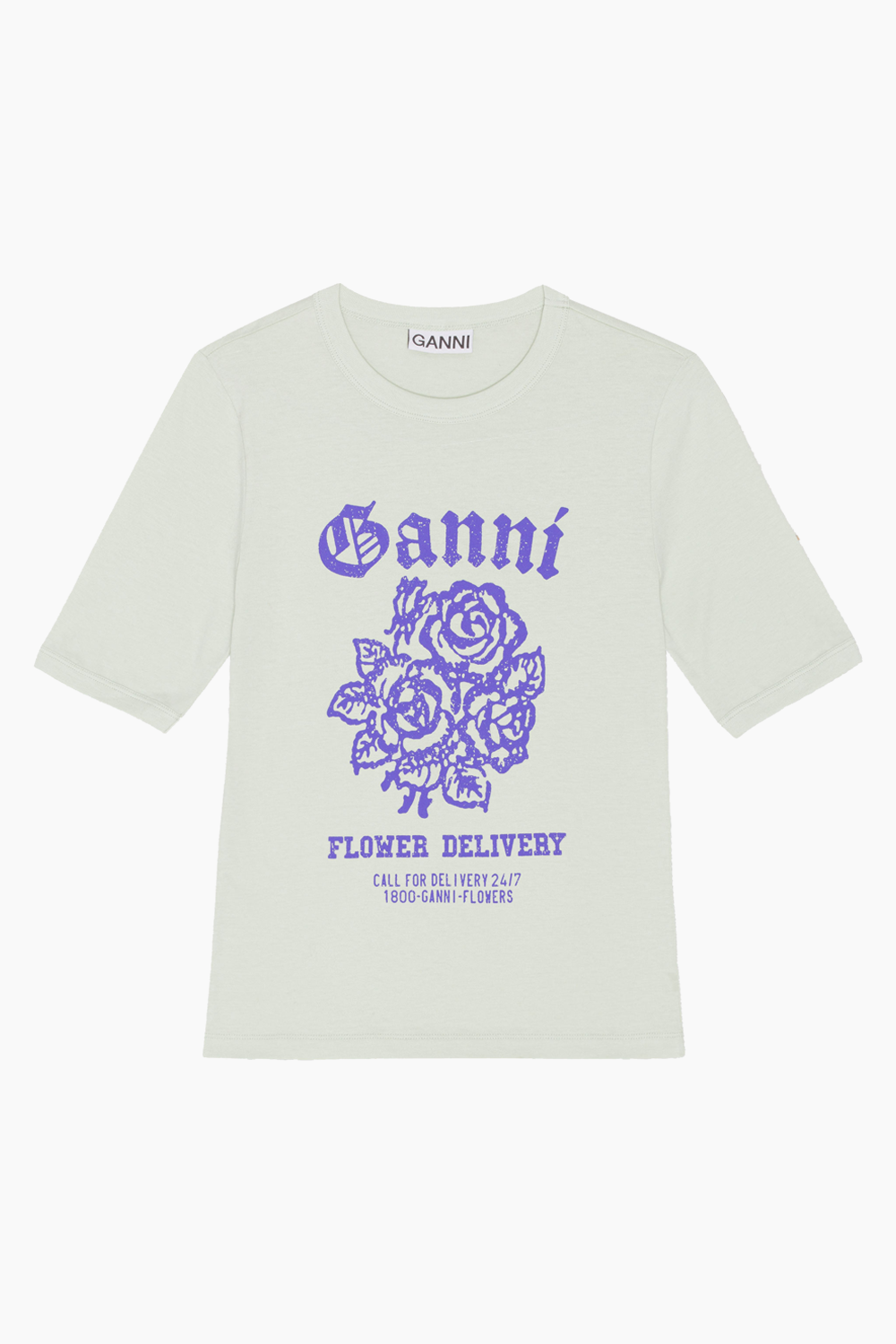 Se Light Cotton Jersey Flower Fitted T-Shirt T3632 - Sea Foam - GANNI - Grøn XS hos QNTS.dk