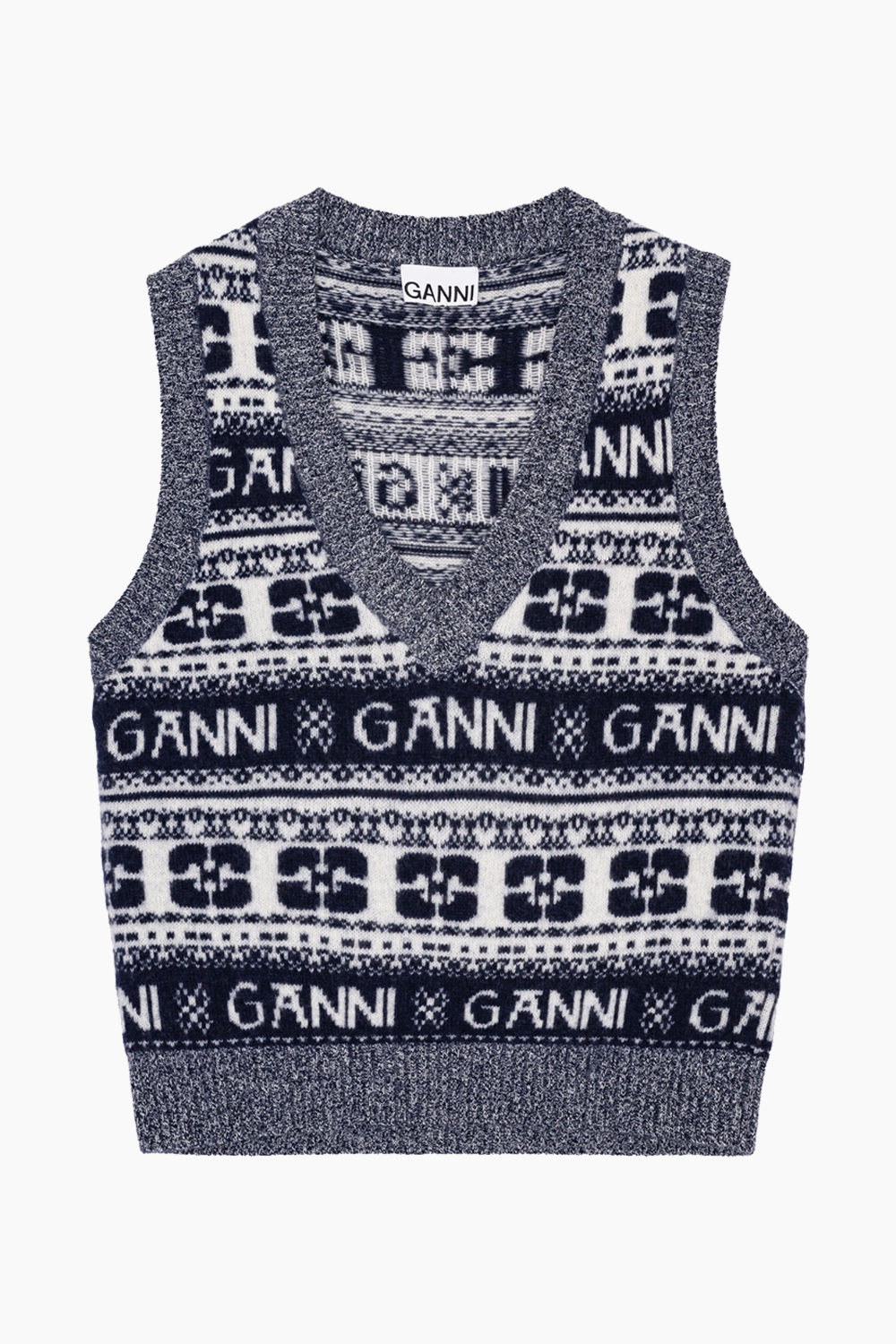 Se Logo Wool Mix Vest K2092 - Sky Captain - GANNI - Mønstret M hos QNTS.dk