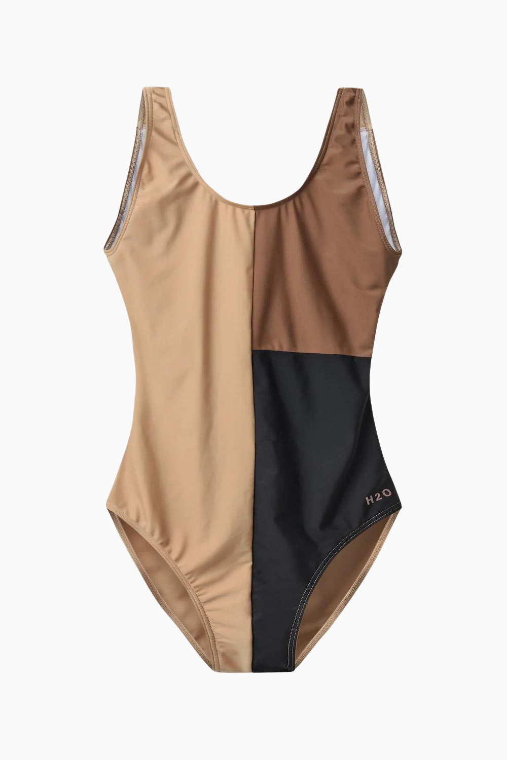 Se Møn Colorblock Swim Suit - Oak/Black - H2O - Mønstret XS hos QNTS.dk