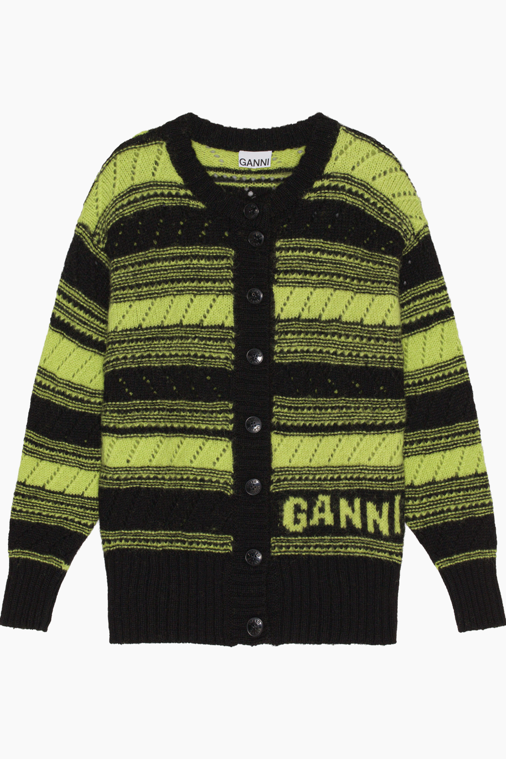 Se Organic Wool Cardigan Striped K1892 - Black - GANNI - Sort S hos QNTS.dk