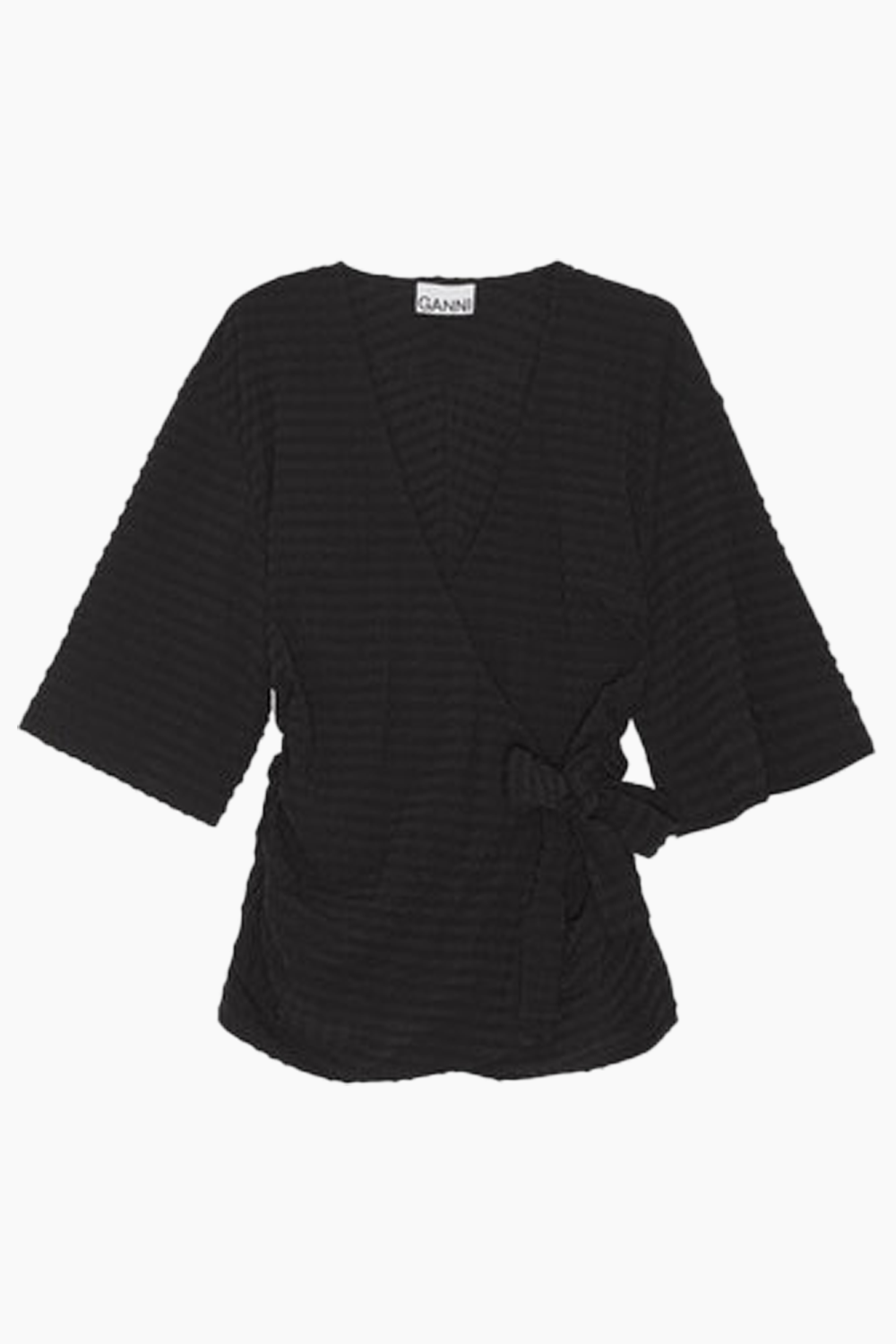 Se Stretch Seersucker Wrap Blouse F8300 - Black - GANNI - Sort L hos QNTS.dk