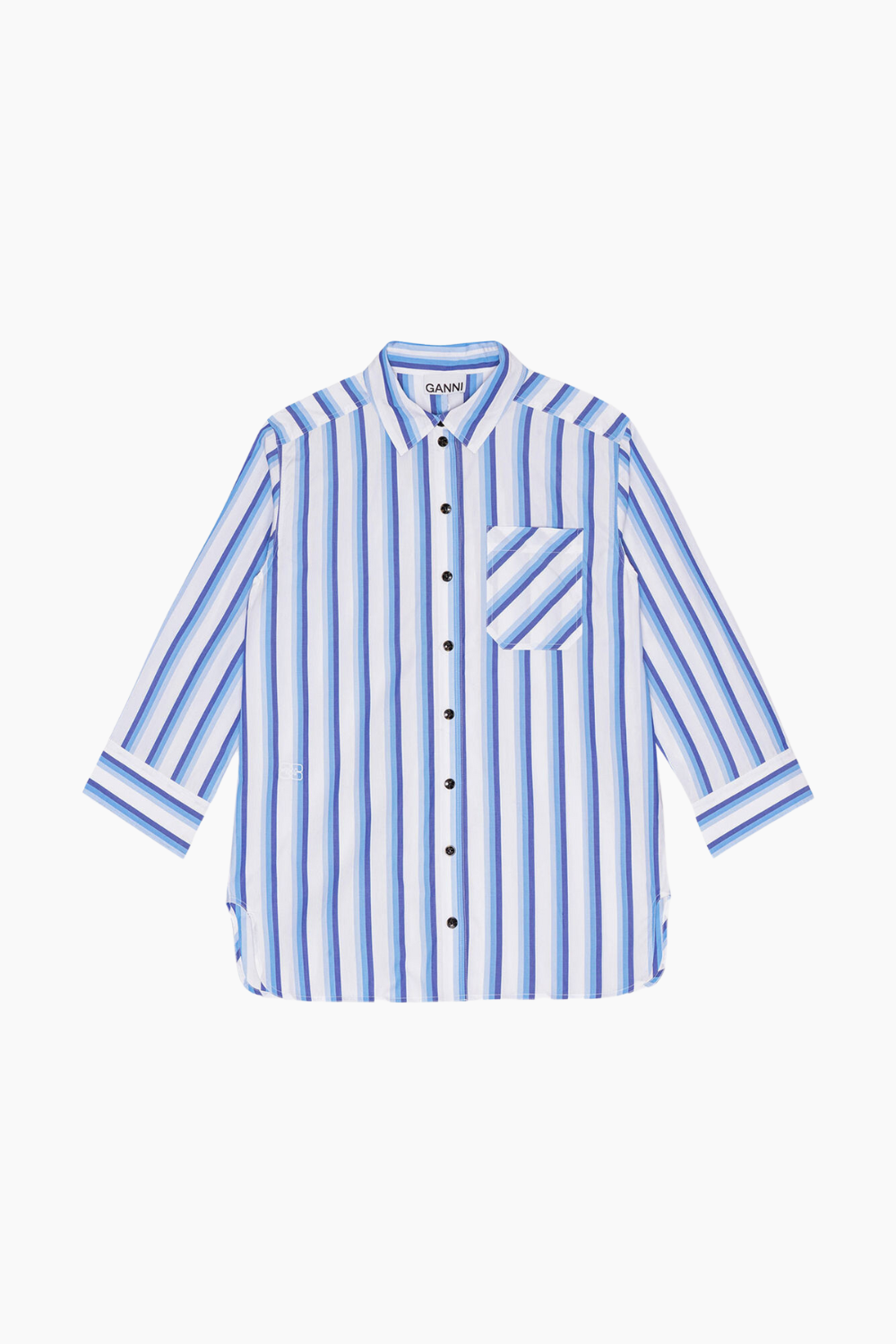 Billede af Stripe Cotton Shirt F9153 - Silver Lake Blue - GANNI - Stribet XS