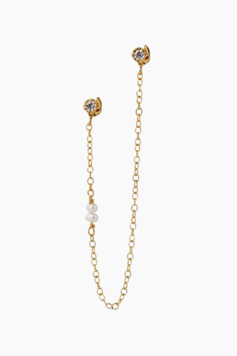 Se Twin Flow Earring with Stones, Chain & Pearls - Gold - Stine A - Guld One Size hos QNTS.dk