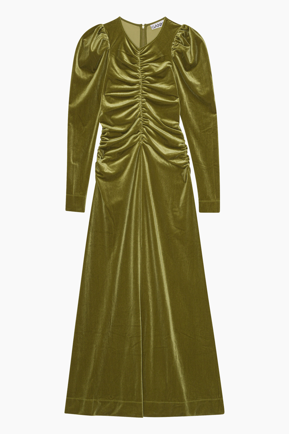 Se Velvet Jersey Gathered Long Dress T3709 - Avocado - GANNI - Grøn M hos QNTS.dk