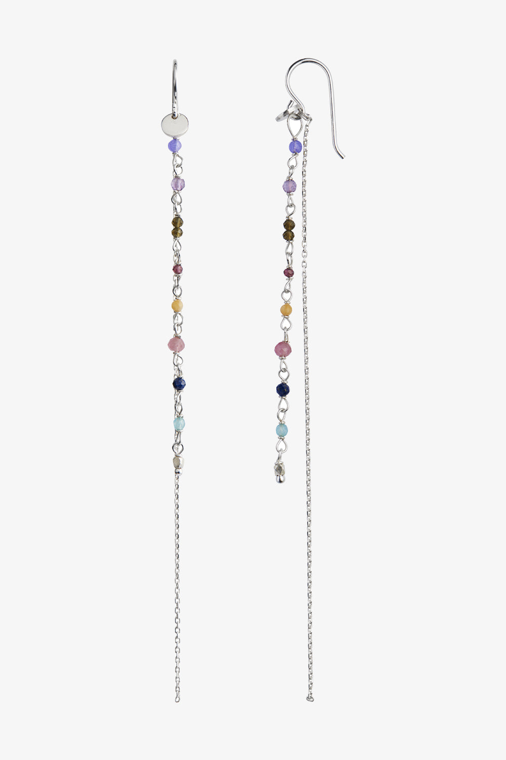8: Petit Gemstones with Long Chain Earring - Silver - Stine A - Sølv One Size