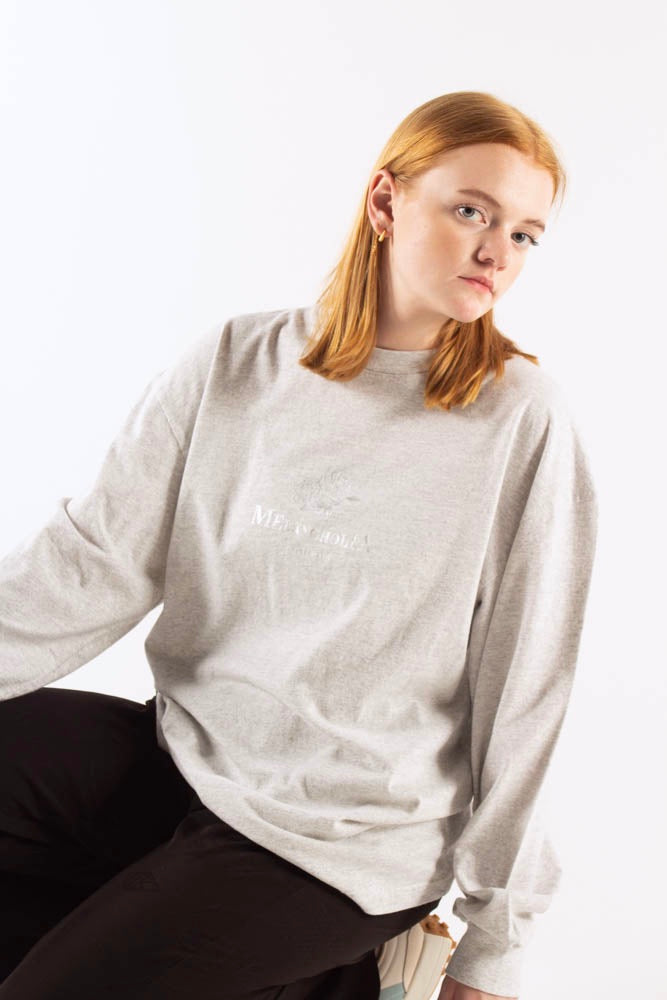 Boxy Tee Long Sleeve - Grey Melange - Han Kjøbenhavn - Sort S (5713216421914)