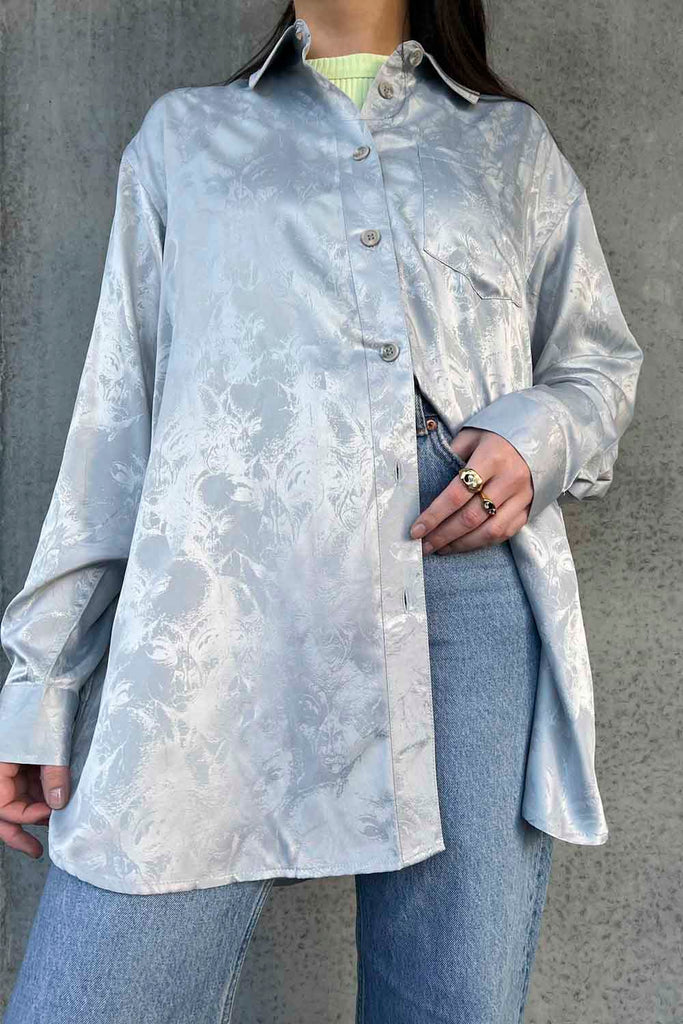 Boyfriend Shirt Long Sleeve - Grey Jacquard - Han Kjøbenhavn