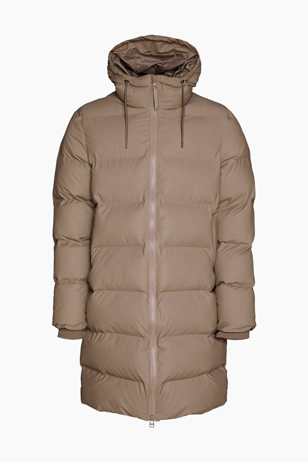 Se Long Puffer Jacket - Taupe - Rains - Beige XL hos QNTS.dk