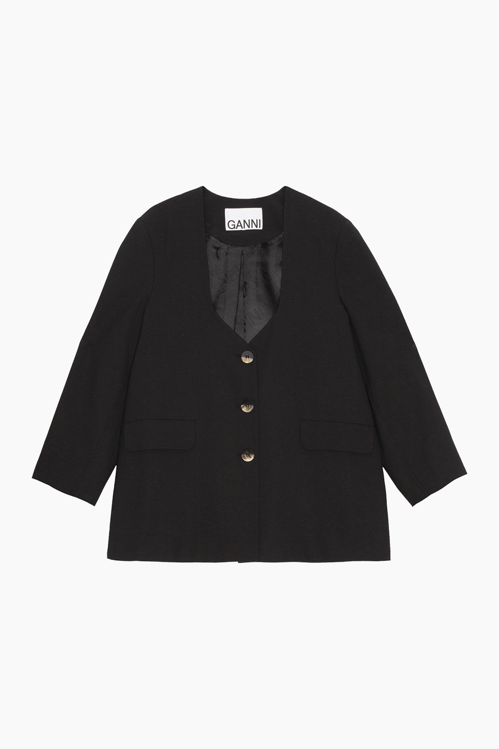 Billede af Drapey Melange Oversized Blazer F7755 - Black - GANNI - Sort XXS/XS