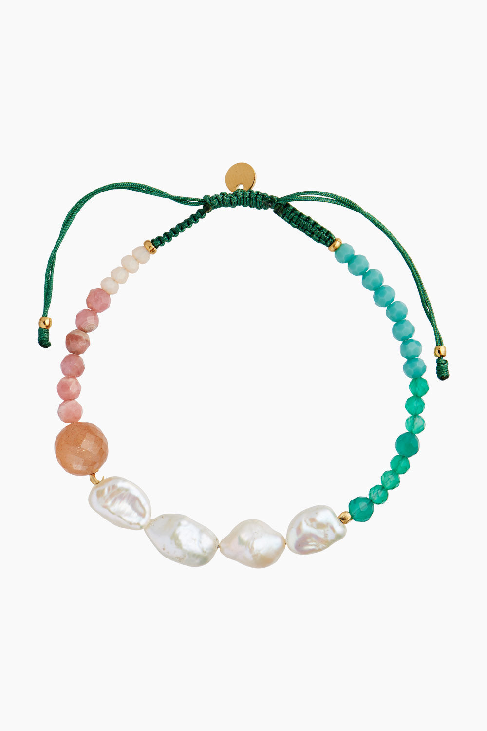 Billede af Powder Fall Bracelet With Stones And Pearls And Pine Green Ribbon - Multi - Stine A - Grøn One Size