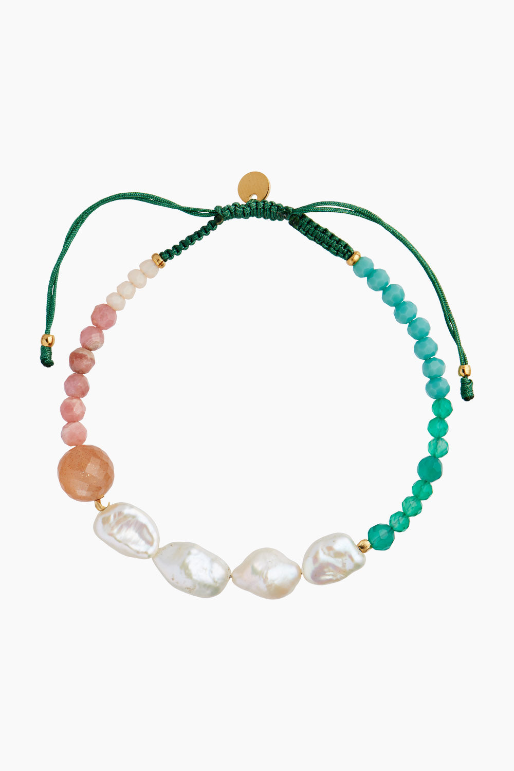 9: Powder Fall Bracelet With Stones And Pearls And Pine Green Ribbon - Multi - Stine A - Grøn One Size